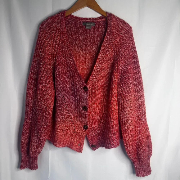 Natural Reflections Fall Chunky Knit Vneck Cardigan Sweater Size Large - Picture 8 of 8